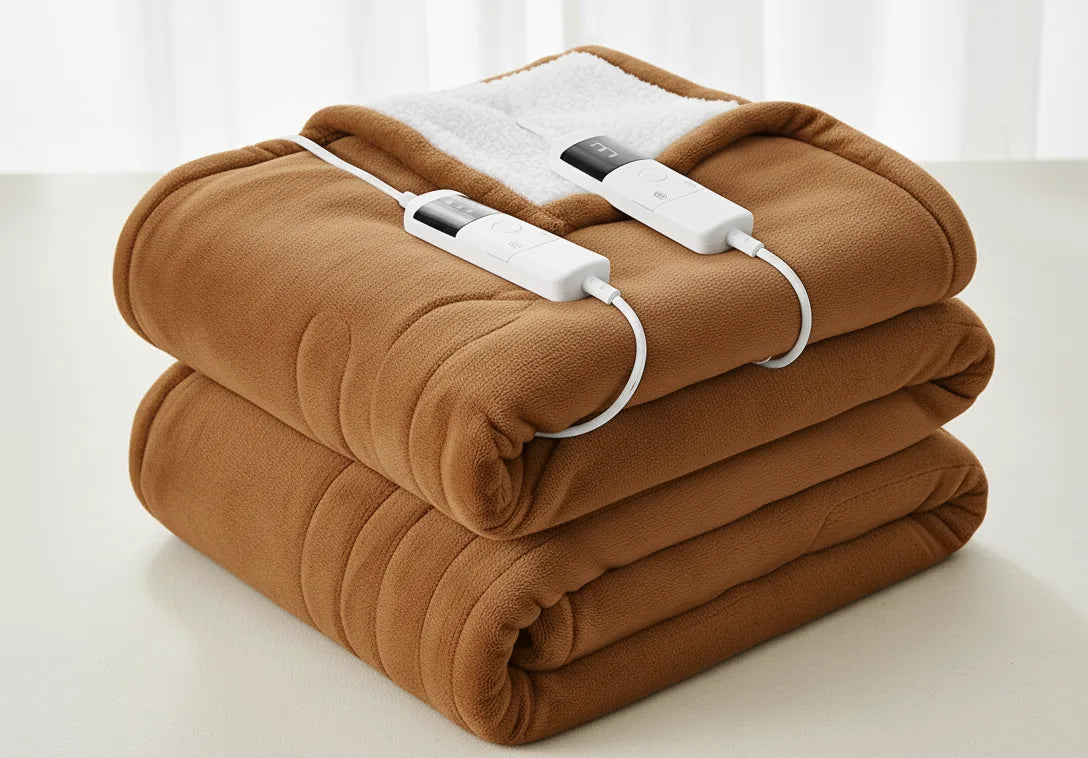 Cozia™ - Couverture Chauffante Flanelle & Sherpa